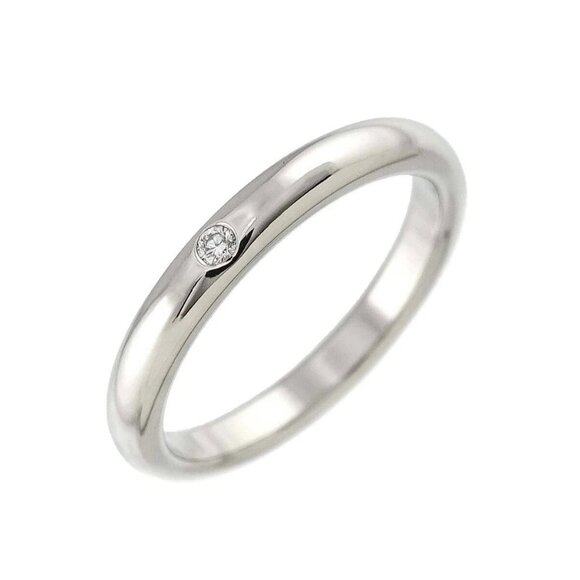 TIFFANY Co. Stacking Band Ring Diamond 1P Pt Size5.75-6